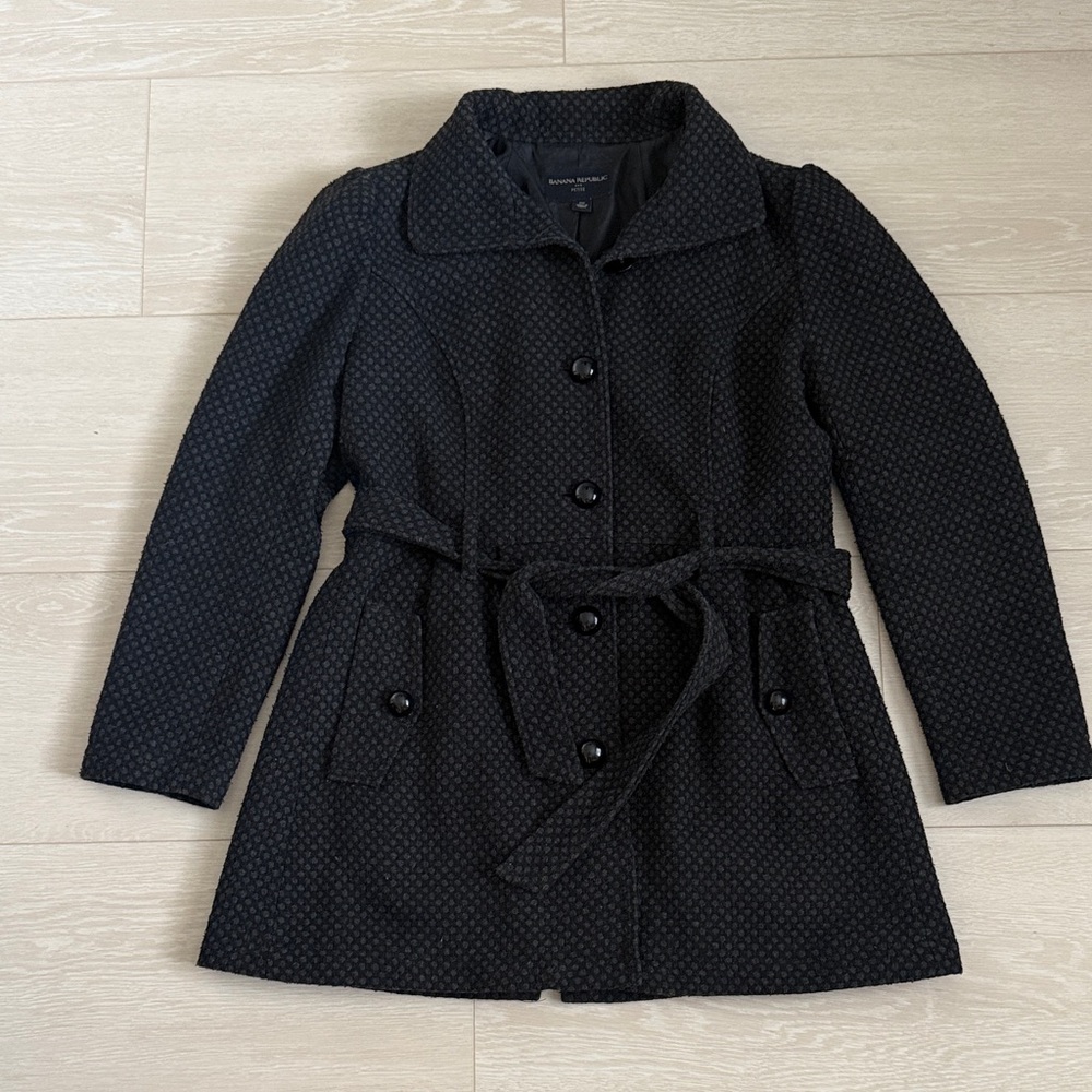 Banana Republic Black Wool Blend Textured Trench Coat
